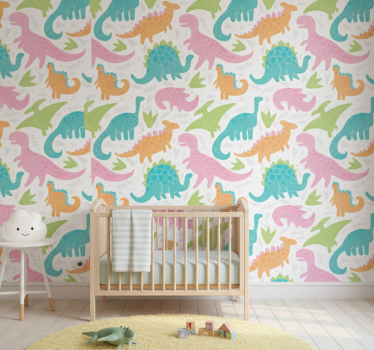 Dinosaurs wallpaper in soft pastel colors - TenStickers
