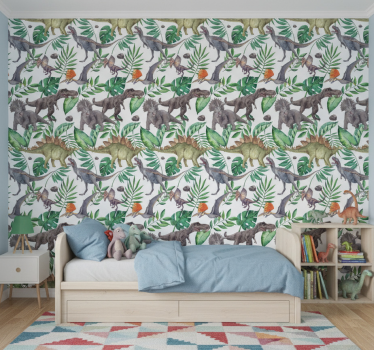 Dinosaurs wallpaper jurassic watercolor design - TenStickers