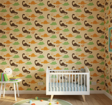 Dinosaurs wallpaper on a beige background - TenStickers