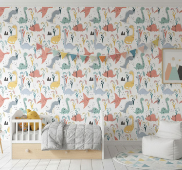 Dinosaurs wallpaper scandinavian colorful design - TenStickers