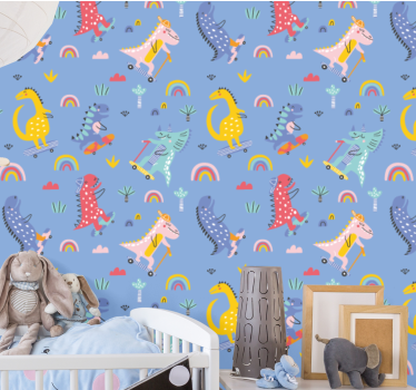 Dinosaurs wallpaper skating dinosaurs design - TenStickers