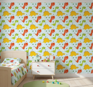 Dinosaurs wallpaper small dino pattern - TenStickers
