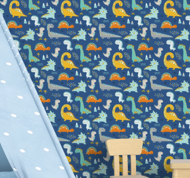 Dinosaurs wallpaper with a dinosaurs pattern - TenStickers