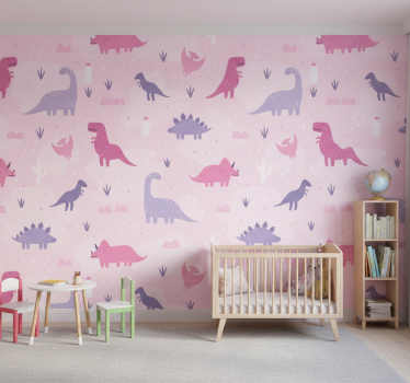 Dinosaurs wallpaper with pink background - TenStickers