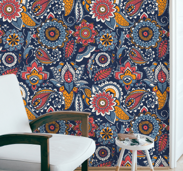 Ethnic blue pattern Vintage Wallpaper - TenStickers