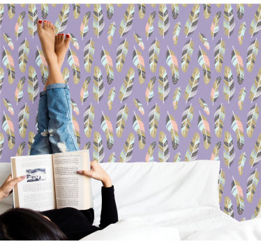 Teenage bedroom wallpaper with feathered patterns - TenStickers