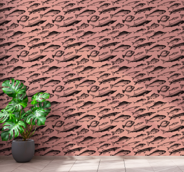 Fish wallpaper pink fish pattern - TenStickers
