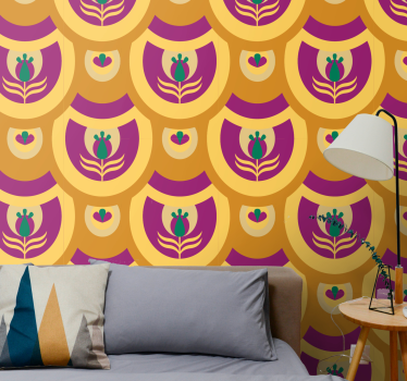 Living room wallpaper floral emblem design - TenStickers
