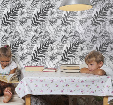 Floral Monochrome Sketch jungle wallpaper - TenStickers