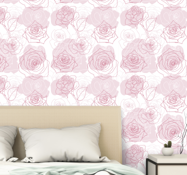 Flowers with roses on pink background Nature Wallpaper - TenStickers