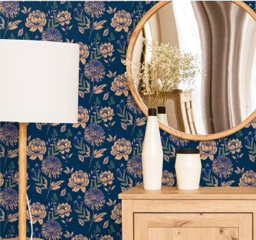French Provincial blue and yellow pattern Vintage Wallpaper - TenStickers