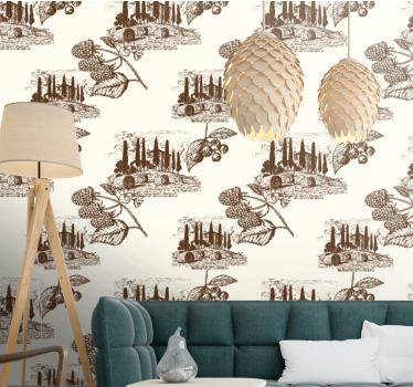 French Provincial country life pattern vintage wallpaper - TenStickers