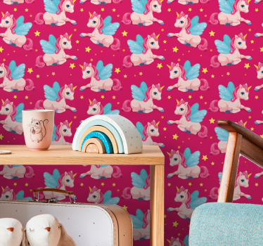 Funny  pink happy unicorn  Kids Wallpaper - TenStickers
