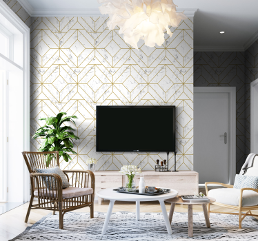 Gold And White Geometric Living Room Wallpaper - TenStickers