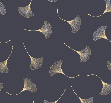 Ginkgo leaf navy & gold contemporary wallpaper - TenStickers