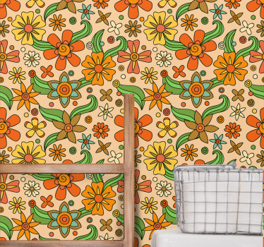 Golden and yellow 70's vintage wallpaper - TenStickers