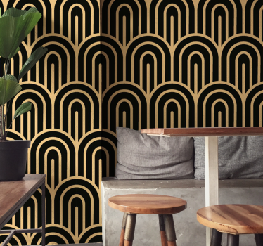 Golden deco patterns Tile Effect Wallpaper - TenStickers