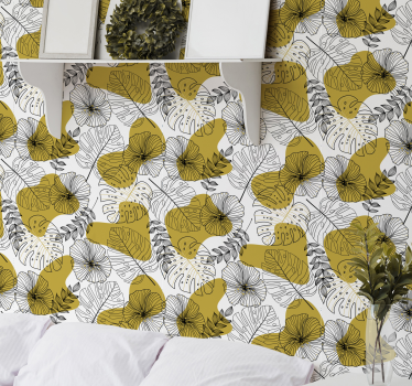 Golden tropical leaves palm tree wallpaper - TenStickers