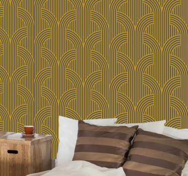 Golden vintage ornamental gray stripes Retro Wallpaper - TenStickers