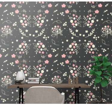 Gray background with little pink bedroom wallpaper - TenStickers