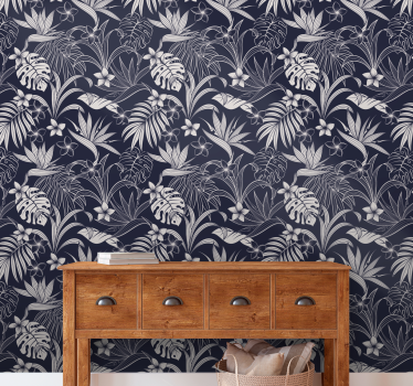 Gray tropical Hamptons pattern Bedroom Wallpaper - TenStickers