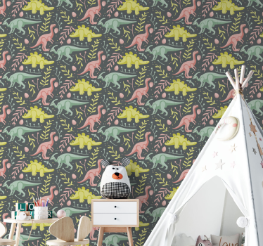 green and gray dinosaurs Kids Wallpaper - TenStickers