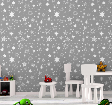 Hand drawn Star  pattern on gray background wallpaper - TenStickers