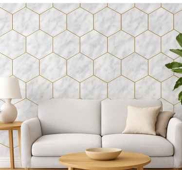Hexagonal marble tile living room wallpaper - TenStickers