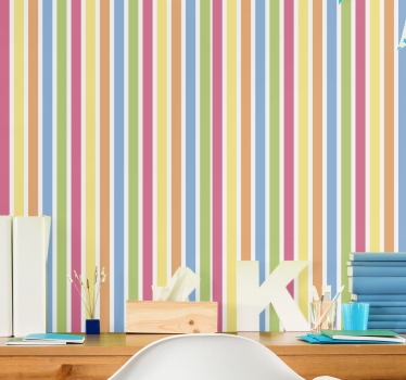 Horizontal multicolor striped pattern bedroom wallpaper - TenStickers
