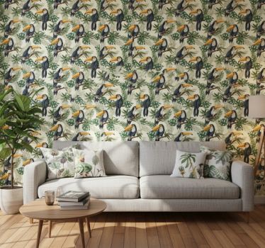 Jungle wallpaper with vibrant toucans design - TenStickers