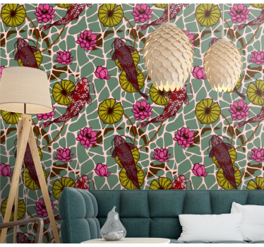 Koi Pond Motif fish wallpaper - TenStickers