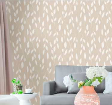 Leaf wallpaper beige delicate pattern - TenStickers