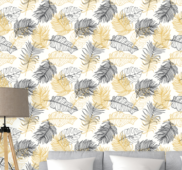 Leaf wallpaper in black and gold tropical design - TenStickers