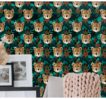 Leopard in tropical flowers Cool animal wallpaper - TenStickers