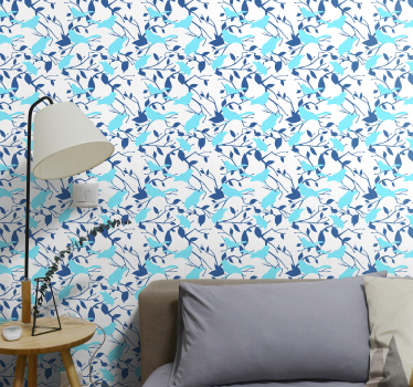 Light blue birds on tree branches Cool animal wallpaper - TenStickers