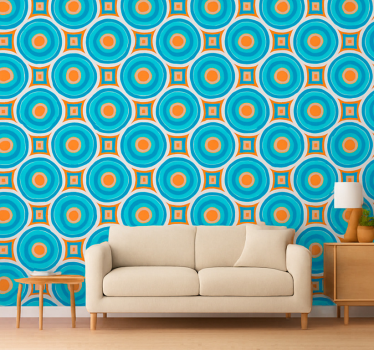 Living room wallpaper abstract blue circle patterns - TenStickers