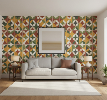 Living room wallpaper abstract geometric earthtones - TenStickers