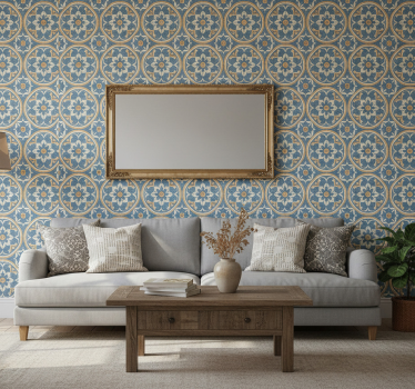 Living room wallpaper azulejo style tile - TenStickers