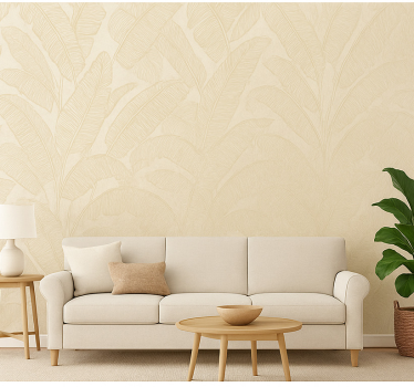 Living room wallpaper beige banana leaf design - TenStickers