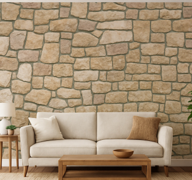 Living room wallpaper beige stone design - TenStickers