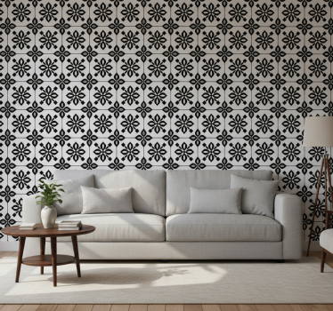 Living room wallpaper black and white mosaic - TenStickers