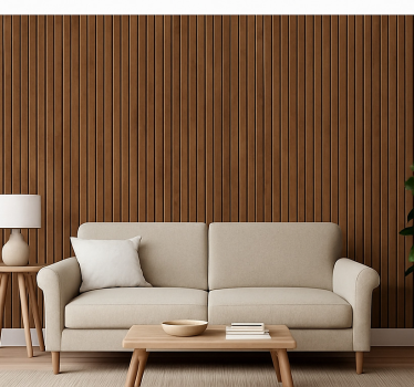 Living room wallpaper dark brown vertical wood planks - TenStickers