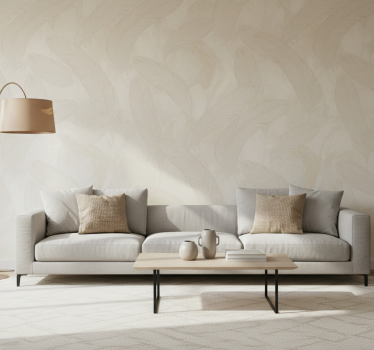 Living room wallpaper embossed feather design - TenStickers