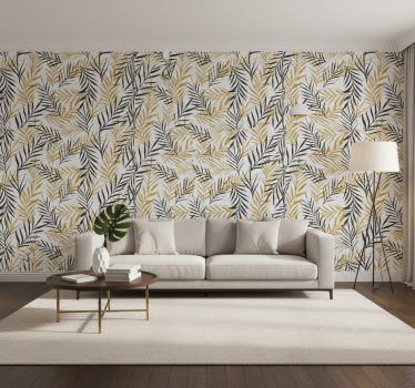Living room wallpaper glamorous jungle leaf print - TenStickers