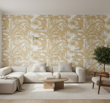 Living room wallpaper golden palm design - TenStickers