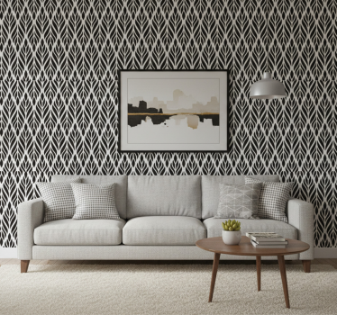 Living room wallpaper graceful black leaves - TenStickers