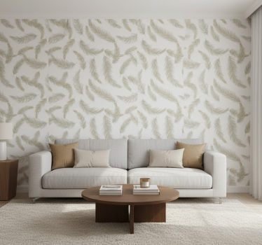 Living room wallpaper grey feather drift - TenStickers