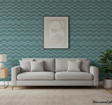 Living room wallpaper in blue natural fiber look - TenStickers