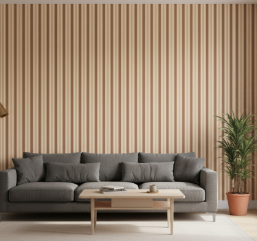 Living room wallpaper in brown striped pattern - TenStickers