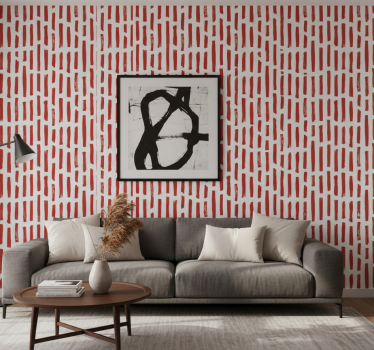 Living room wallpaper in red and white stripe - TenStickers